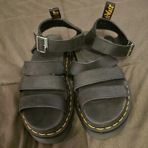 Dr. Martens Black Kids Sandals with Yellow Stitching